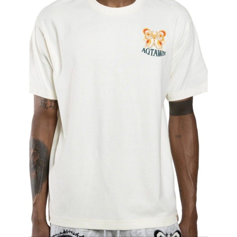 AGTAWH- Men's Buttercream Short Sleeve Tee with Orange Butterfly. NWT. Gift.